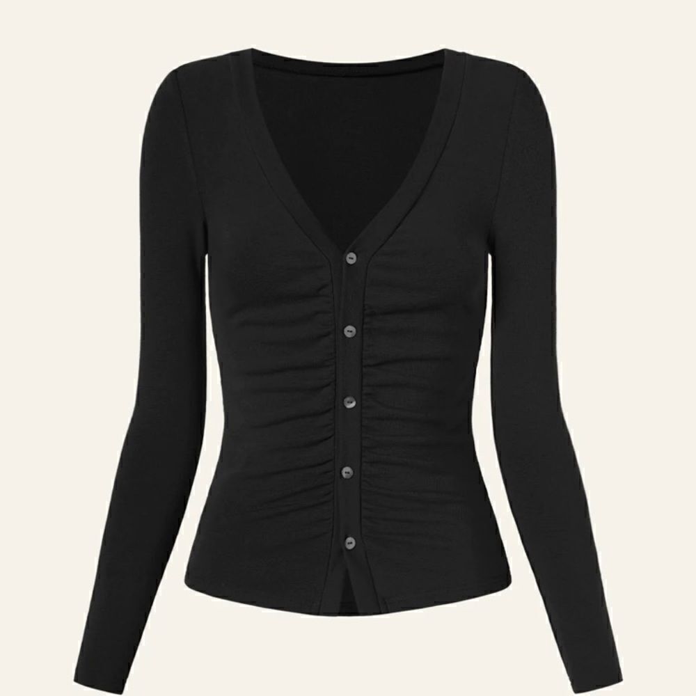 Thermal Front Ruched Button-down Shirt Black